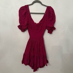 SHEIN Burgundy Puff Sleeve Mini Dress